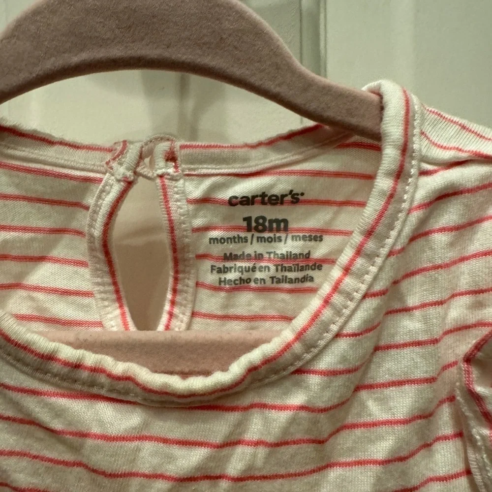 Carter’s 18M Pink & White Striped Girls Strawberry Short Sleeve Top Blouse